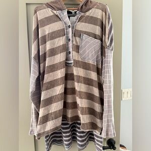 Oli & Hali Brown and Cream Striped Hooded Tunic